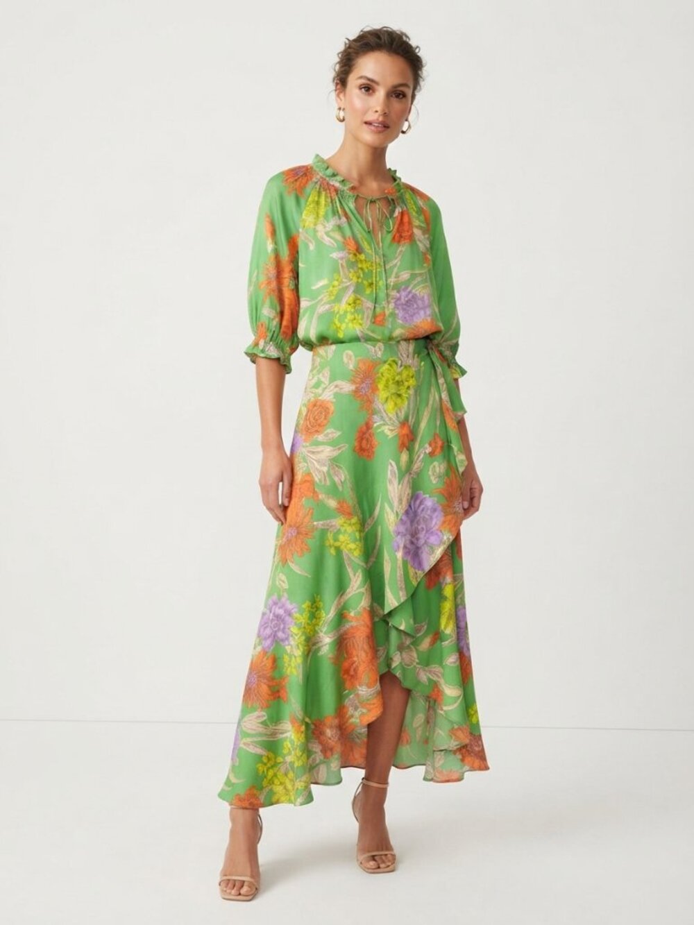 Current Air Floral Blouse & Midi Skirt Set Size Medium